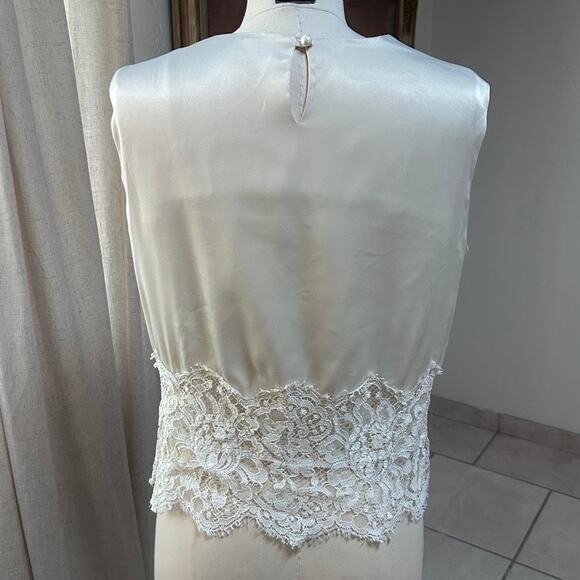 Silk Lace Blouse Vintage 90s Sleeveless Romantic Bridal Victorian Top M - Picture 2 of 10